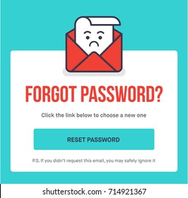 Forgot Password. Flat Style Vector Illustration UI UX Design with Text Box and Password Reset Button. Vector Illustration of lost character.