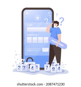 Forgot password login to unlock screen or security data access control illustration design concept