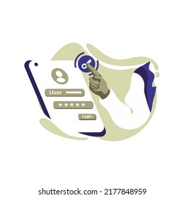 forgot password screen Icon Illustration vector for website mobile app, concept man pressing key in front of smartphone perfect for ui ux, project, landing page web, brochure, advertising, flayer