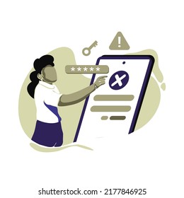 olvido contraseña ui Icono Icono Ilustración vector para la aplicación móvil del sitio web, concepto mujer cambiar contraseña frente al smartphone perfecto para ui ux, proyecto, página web de inicio, folleto, publicidad, flayer