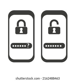 Forgot The Password To Unlock The Phone, To Log In. Vector Illustration Isolated On White Background