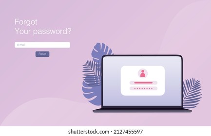 Forgot password. Vector concept in flat design. Laptop with locked user page. Web banner