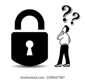 Forgot password vector icon isolated on white background. Confused computer user sign, vector flat illustration.