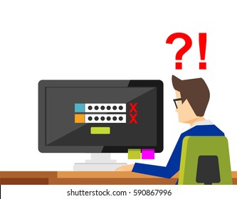 Forgot username and password for log \in. Person trying to login system to access desktop illustration