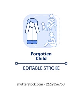 Forgotten child light blue concept icon. Child role in dysfunctional families abstract idea thin line illustration. Isolated outline drawing. Editable stroke. Arial, Myriad Pro-Bold fonts used