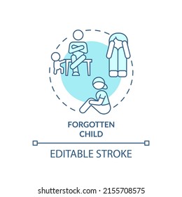 Forgotten child turquoise concept icon. Child role in dysfunctional families abstract idea thin line illustration. Isolated outline drawing. Editable stroke. Arial, Myriad Pro-Bold fonts used