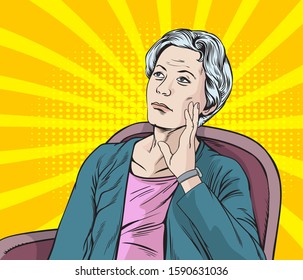 Forgotten old woman.Pop art retro vector illustration vintage kitsch drawing,Comic Book Work Style