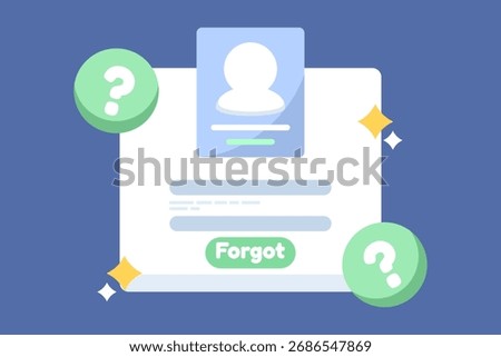 Forgotten password concept illustration showing a confused user facing login issues on social media or websites, symbolizing account recovery, user service, and access problems.
