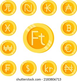 Forint, Coin, Money Color Icon In A Collection With Other Items