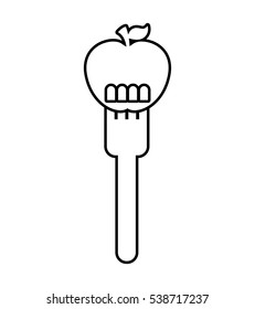 fork with apple fresh fruit icon vector illustration design