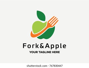 Fork & Apple Logo Template Design Vector, Emblem, Design Concept, Creative Symbol, Icon