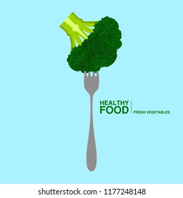 Fork with a brocoli. Healthy food concept. Vector illustration design