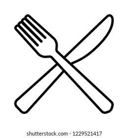 Fork and butter knife eating utensils in crossed position flat vector icon for apps and websites