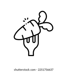 Fork with carrot vector icon black outline style.Can be use for wedding invitation, card design and background design