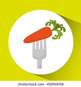 fork with carrot, vegetables and fruits, vector illustration