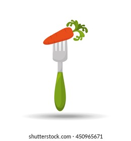 fork with carrot, vegetables and fruits, vector illustration
