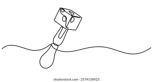 Fork cheese fondue icon, cheese fork continuous one line drawing, Cheese Continuous Line Art Illustration, Long fork is a tool to help eat food. Stay warm when the weather gets cold. National Cheese.