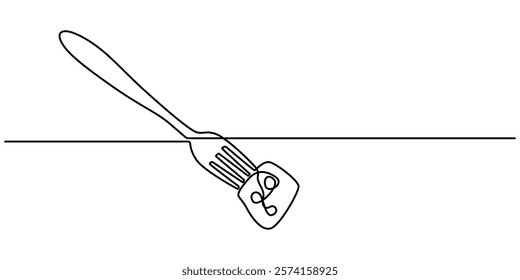 Fork cheese fondue icon, cheese fork continuous one line drawing, Cheese Continuous Line Art Illustration, Long fork is a tool to help eat food. Stay warm when the weather gets cold. National Cheese.