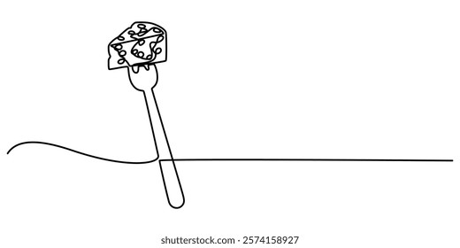 Fork cheese fondue icon, cheese fork continuous one line drawing, Cheese Continuous Line Art Illustration, Long fork is a tool to help eat food. Stay warm when the weather gets cold. National Cheese.