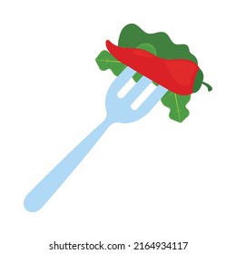 fork with chili and spinach