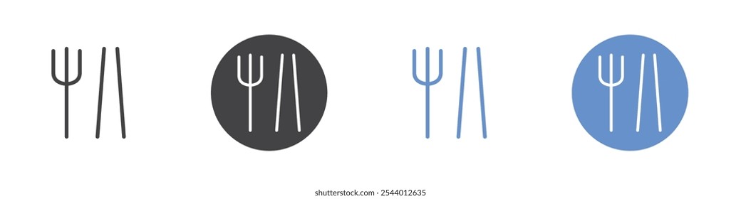 Fork chopsticks icon Flat set in black and white color