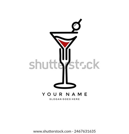 fork and cocktail logo. vector illustration of a cocktail glass and food fork icon. creative combination of identity for restaurants, bars, cafes and others