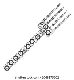 Fork composition of gear icons. Vector cog parts are combined into fork collage.