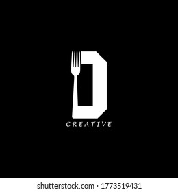 Fork concept simple flat D letter logo design. Vector EPS 10
