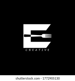 Fork concept simple flat E letter logo design. Vector EPS 10
