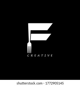 Fork concept simple flat F letter logo design. Vector EPS 10