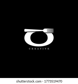 Fork concept simple flat O letter logo design. Vector EPS 10