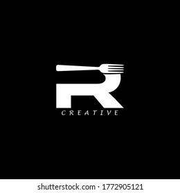 Fork concept simple flat R letter logo design. Vector EPS 10