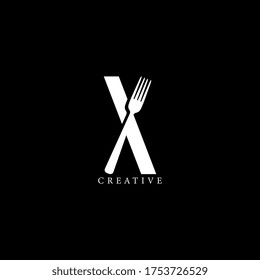 Fork concept X letter logo design. Vector EPS 10.