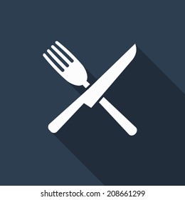 fork cross knife icon with long shadow