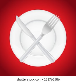 fork crossing knife on plate - illustration