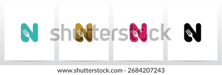 Fork Cutlery Negative Space on Letter Initial Logo Design N