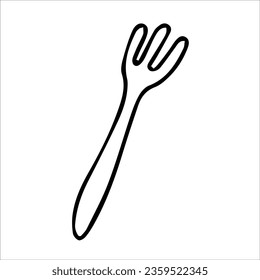 Gabel, Besteck. Vektorgrafik, handgezeichnet, schwarz-weiß. Eingeschlossenes Objekt. Clipkunst, Vorlage, Skizze, Symbol, Logo. ein Schatten.