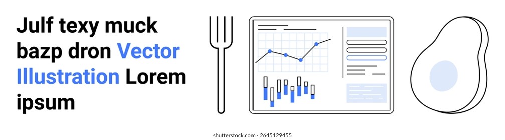 Fork, data analytics dashboard with charts, half avocado. Ideal for business, analytics, data visualization, health, productivity, wellness, balanced lifestyle Landing page