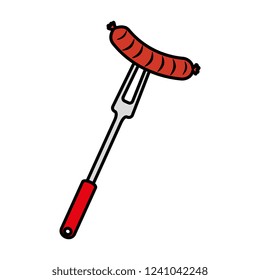 fork with delicious sausage bbq