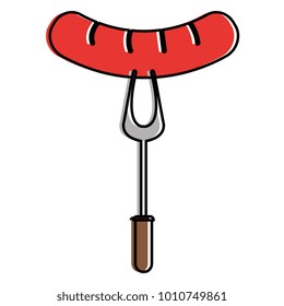 fork with delicious sausage isolated icon