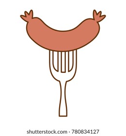fork with delicious sausage isolated icon