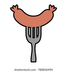 fork with delicious sausage isolated icon