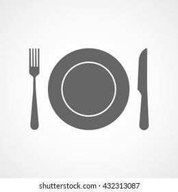 Fork, Dish and Knife Icon On White Background