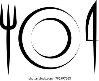 Fork Dish Knife Icon, Restaurant Menu Design Vector Art Illustration