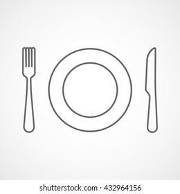 Fork, Dish and Knife Line Icon On White Background