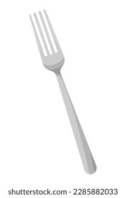 Fork dishware isolated on white background icon. Cartoon silver kitchen eating tool silhouette. Flat style vector illustration.