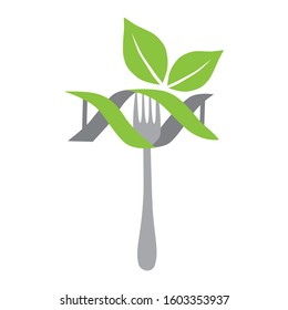 fork and DNA helix with leaves, vector