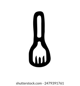 Fork in doodle style isolated on white background. Signature Icon. Vector outline illustration. Can be used as icon or symbol. Decor element. Hand drawn black sketch.