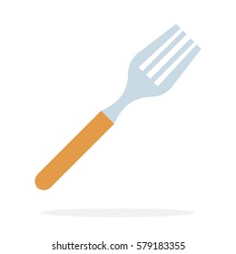 Fork to eat with wooden handle vector flat material design isolated on white