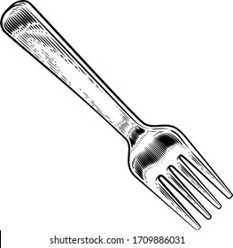 A fork for eating food in a vintage retro engraved or etched woodcut print style